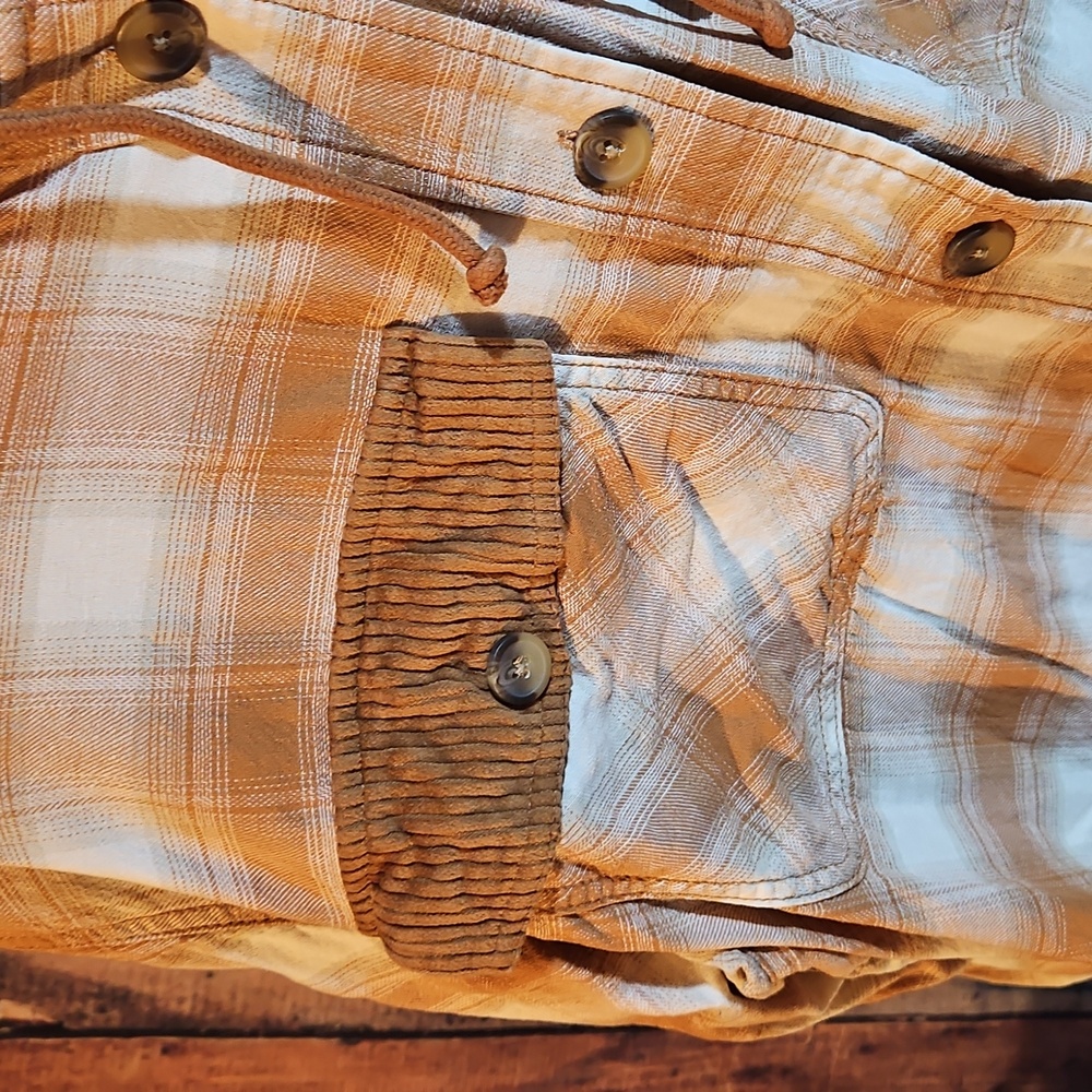 Maurices Mustard Yellow And White Plaid Hooded Button-Up Shirt Size 2x - Picture 2 of 4